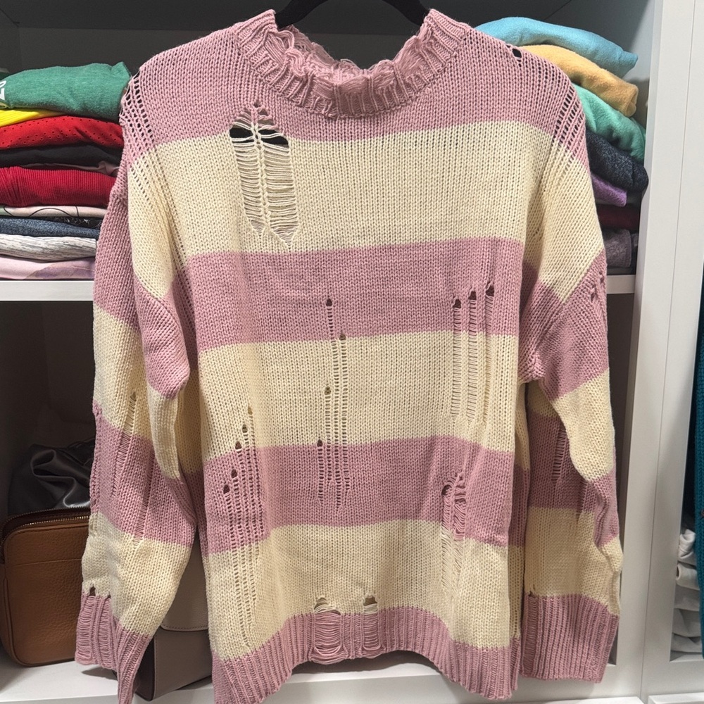 PaperMoon Striped Pink and Cream Women's Sweater